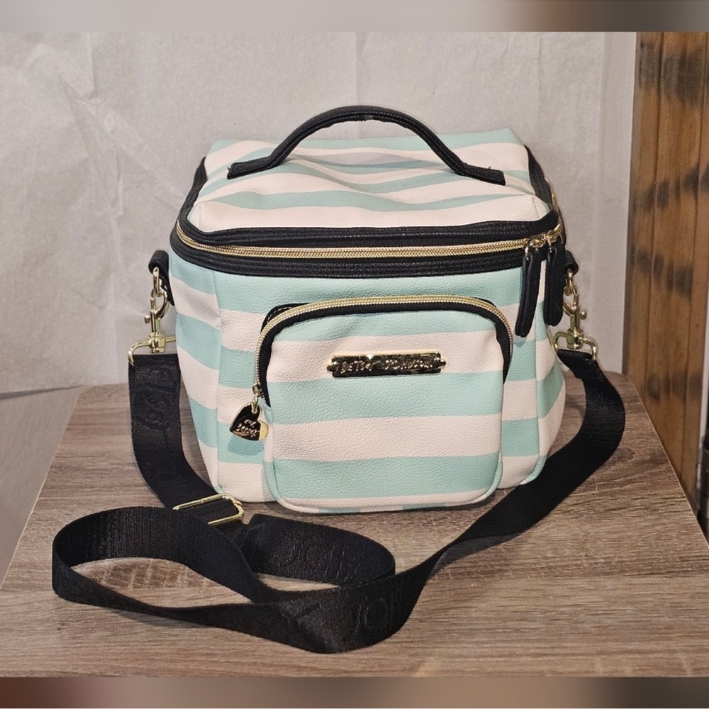 Betsey Johnson Mint and Cream Striped Baby Bag